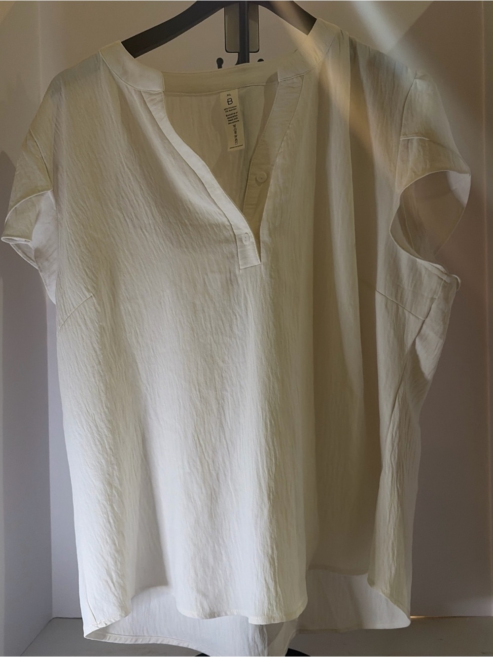 Light Cream Short-Sleeve Button-Neck Blouse